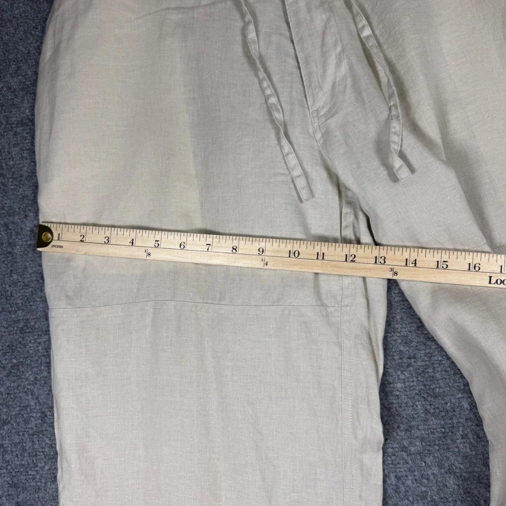 Perry Ellis Linen Drawstring Pants Men's 36x30 Beige 100% Linen Relaxed Fit